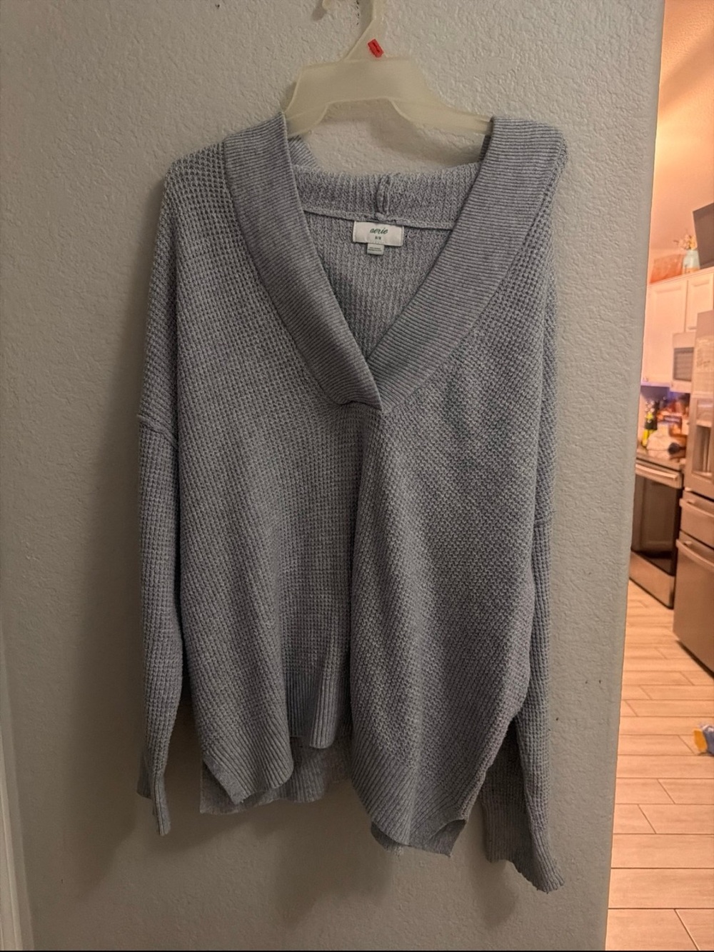 aerie Light Gray V-Neck Knit Sweater